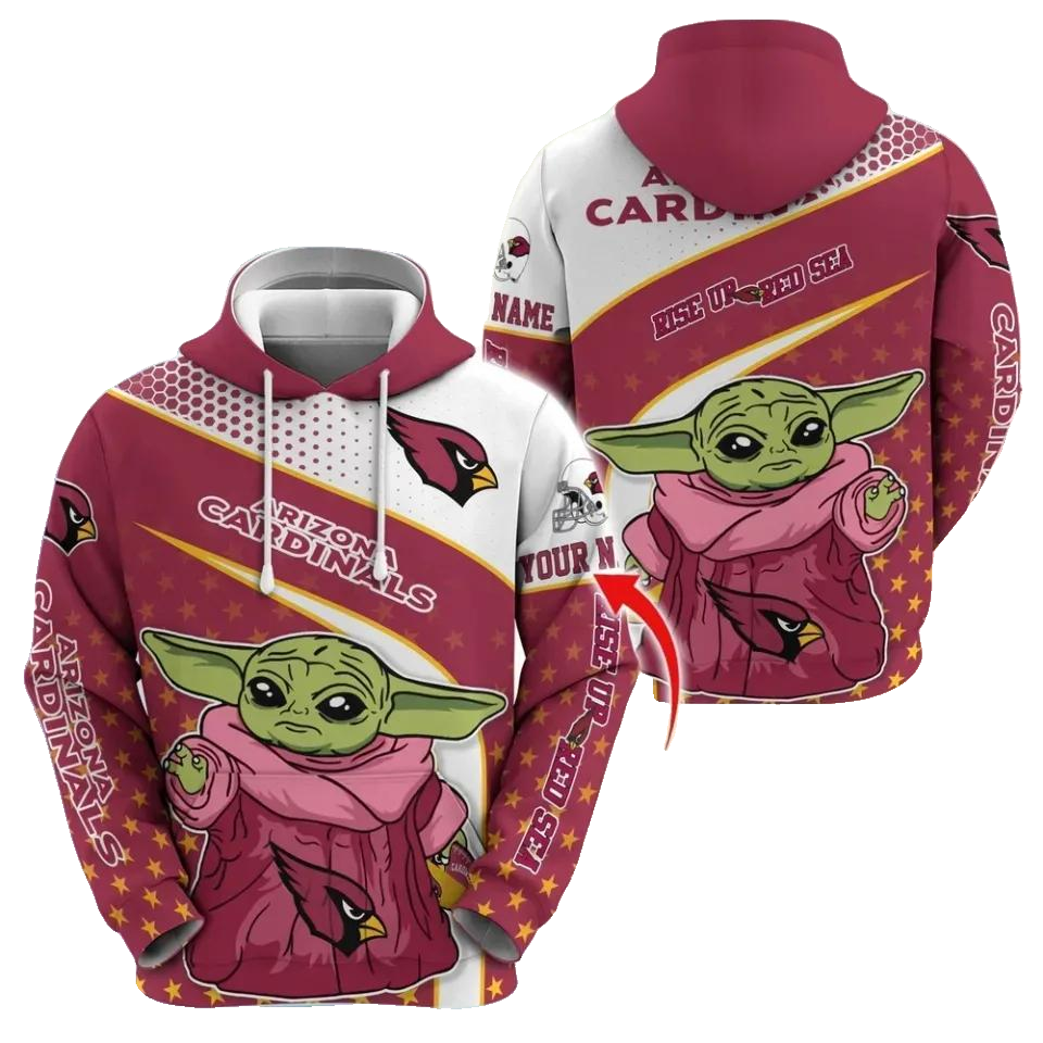 Arizonas Team Cardinals  Funny Cartoon Baby Yoda 3D Hoodie, NFL Hoodie Moonbestprint