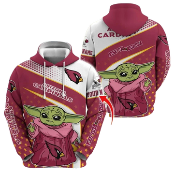 Arizonas Team Cardinals  Funny Cartoon Baby Yoda 3D Hoodie, NFL Hoodie Moonbestprint