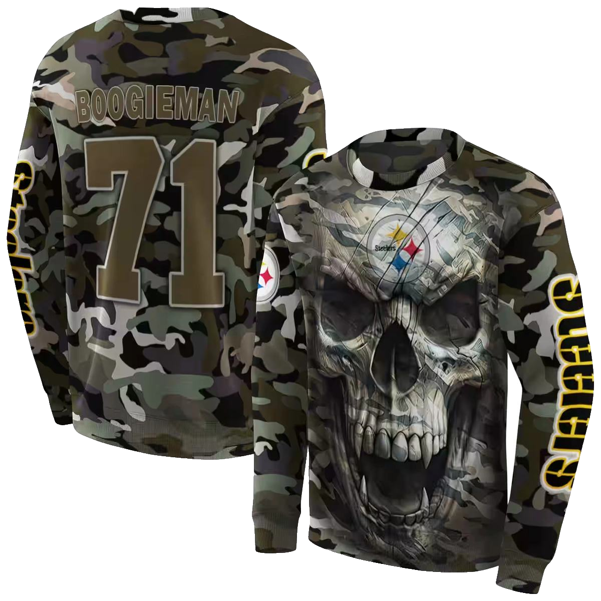 Personalized Pittsburgh Steelers Camo Skull AOP Sweatshirt - Moonbestprint