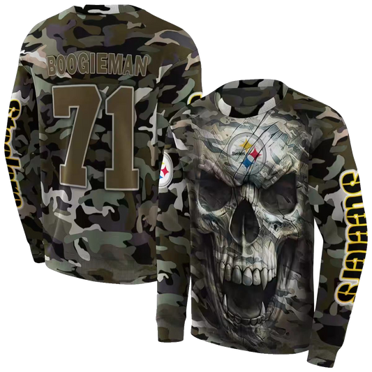 Personalized Pittsburgh Steelers Camo Skull AOP Sweatshirt - Moonbestprint