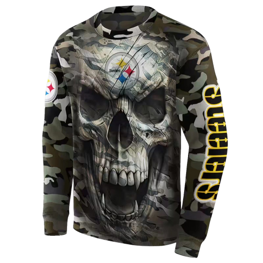 Personalized Pittsburgh Steelers Camo Skull AOP Sweatshirt - Moonbestprint