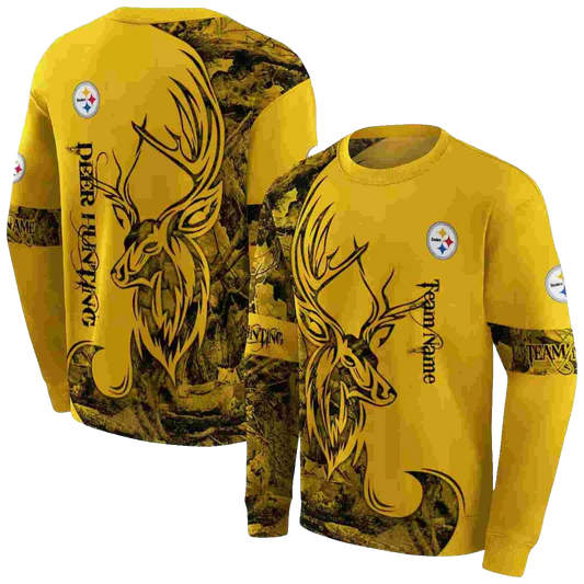 Personalized Pittsburgh Steelers Deer Silhouette Gold AOP Sweatshirt - Moonbestprint