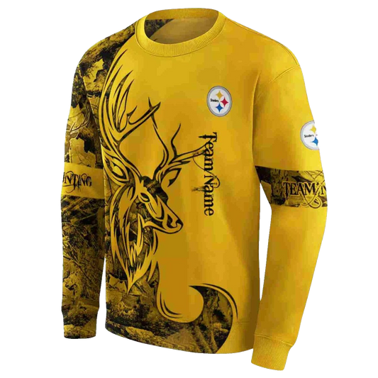 Personalized Pittsburgh Steelers Deer Silhouette Gold AOP Sweatshirt - Moonbestprint