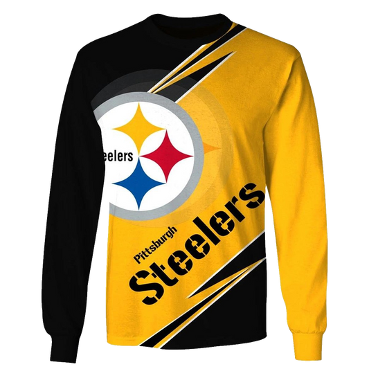 Personalized Pittsburgh Steelers Big Logo Black And Yellow Pattern AOP Sweatshirt - Moonbestprint