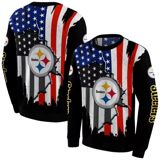 Personalized Pittsburgh Steelers American Pride Black AOP Sweatshirt - Moonbestprint