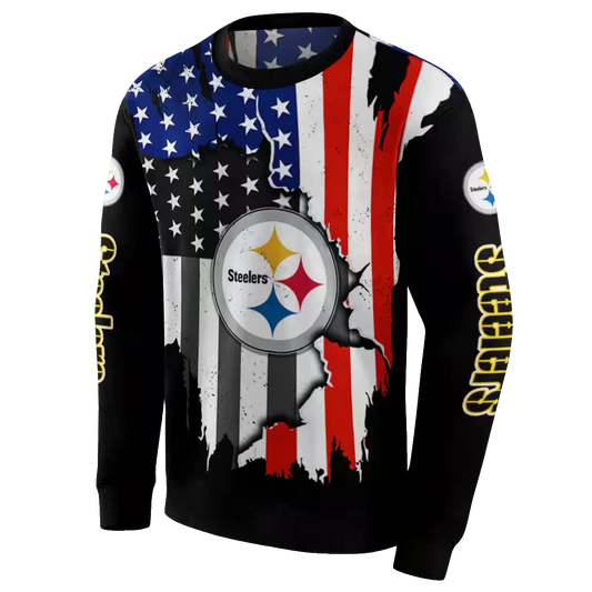 Personalized Pittsburgh Steelers American Pride Black AOP Sweatshirt - Moonbestprint