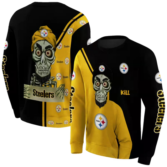 Personalized Pittsburgh Steelers Achmed Skull Gold AOP Sweatshirt - Moonbestprint