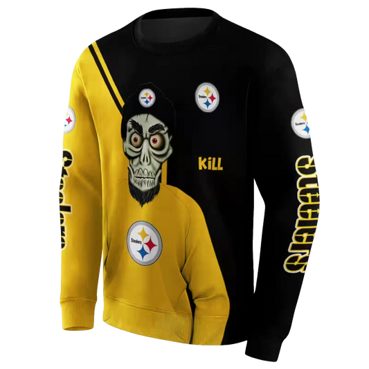 Personalized Pittsburgh Steelers Achmed Skull Gold AOP Sweatshirt - Moonbestprint