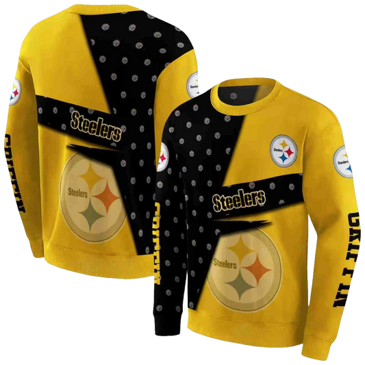 Personalized Pittsburgh Steelers Abstract Shape Gold Black AOP Sweatshirt - Moonbestprint