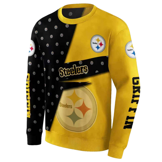 Personalized Pittsburgh Steelers Abstract Shape Gold Black AOP Sweatshirt - Moonbestprint