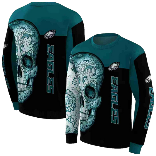 Philadelphia Eagles Sugar Skull Green Black Aop Sweatshirt - Moonbestprint