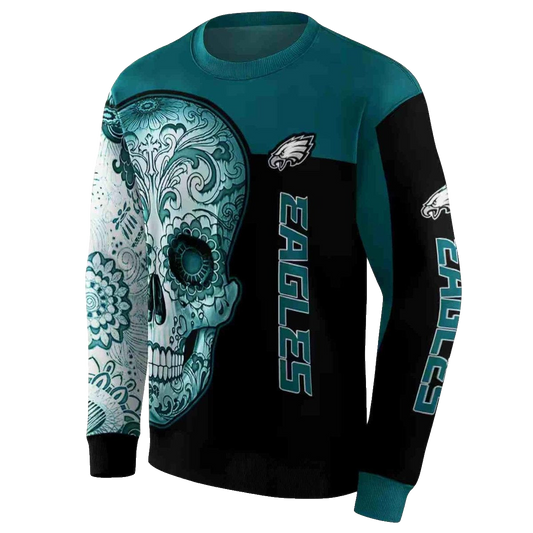 Philadelphia Eagles Sugar Skull Green Black Aop Sweatshirt - Moonbestprint
