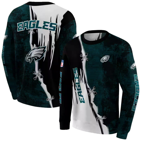 Philadelphia Eagles Ripped Pattern Green Black White Aop Sweatshirt - Moonbestprint