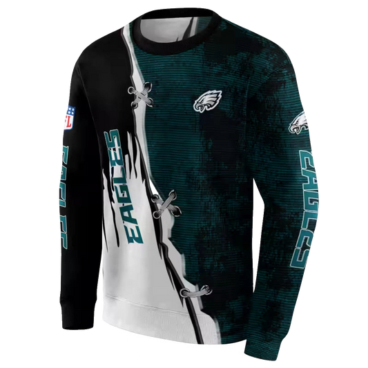 Philadelphia Eagles Ripped Pattern Green Black White Aop Sweatshirt - Moonbestprint