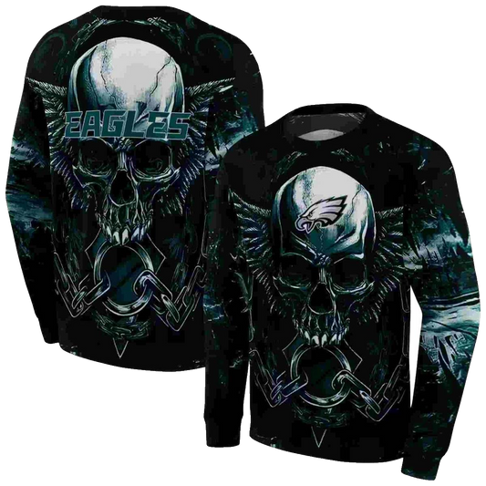 Philadelphia Eagles Skull Artwork Green Black Aop Sweatshirt - Moonbestprint