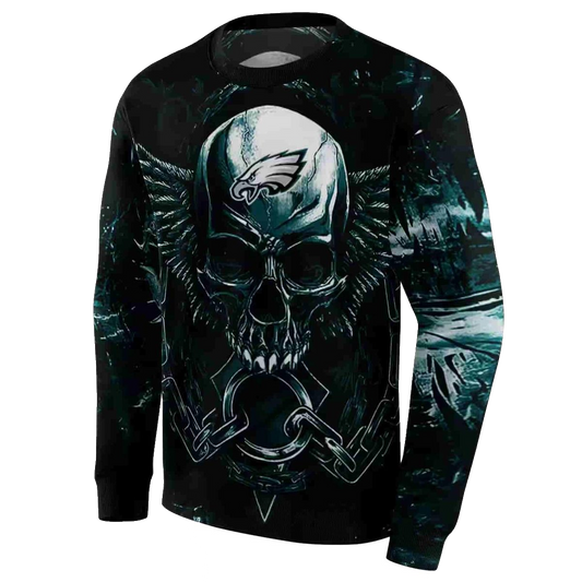 Philadelphia Eagles Skull Artwork Green Black Aop Sweatshirt - Moonbestprint
