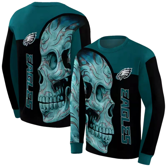 Philadelphia Eagles Skull Motif Green Black Aop Sweatshirt - Moonbestprint