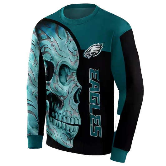 Philadelphia Eagles Skull Motif Green Black Aop Sweatshirt - Moonbestprint
