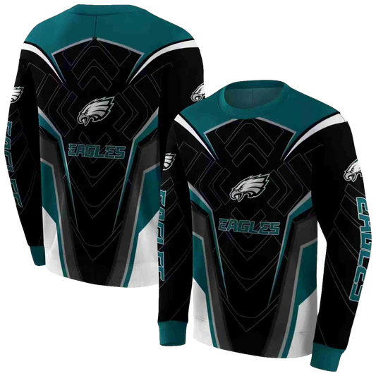 Philadelphia Eagles Futuristic Pattern Green Black Aop Sweatshirt - Moonbestprint