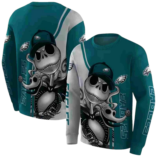 Philadelphia Eagles Jack Skellington Green Aop Sweatshirt - Moonbestprint