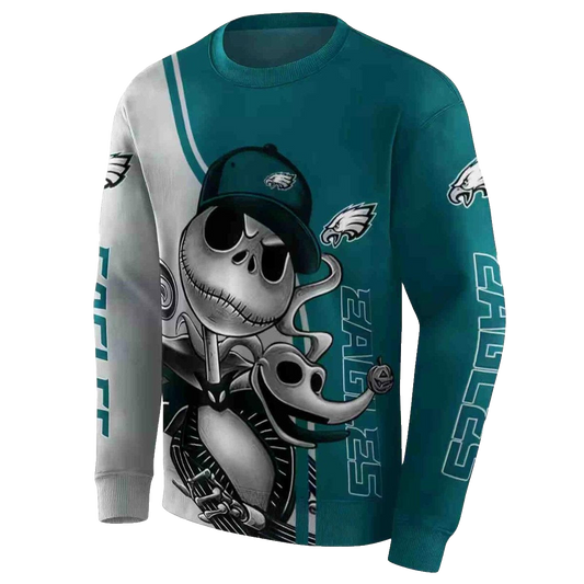 Philadelphia Eagles Jack Skellington Green Aop Sweatshirt - Moonbestprint