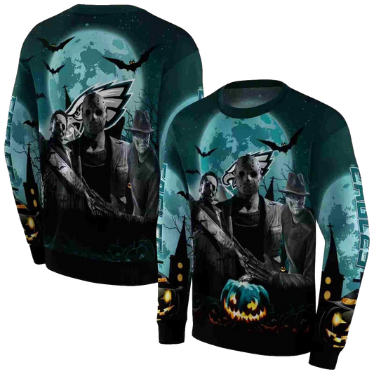 Philadelphia Eagles Halloween Vibes Green Black Aop Sweatshirt - Moonbestprint