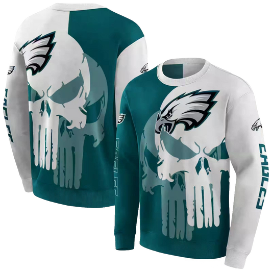 Philadelphia Eagles Graphic Punisher Green White Aop Sweatshirt - Moonbestprint