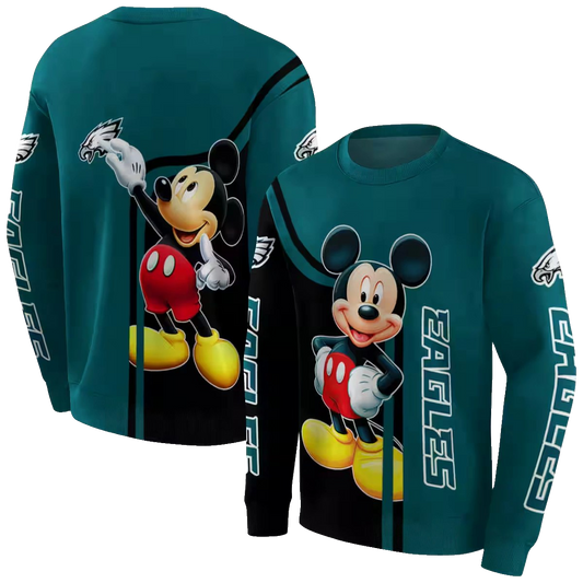 Philadelphia Eagles Mickey Mouse Green Black Aop Sweatshirt - Moonbestprint