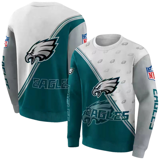 Philadelphia Eagles Diagonal Stripe Green White Aop Sweatshirt - Moonbestprint