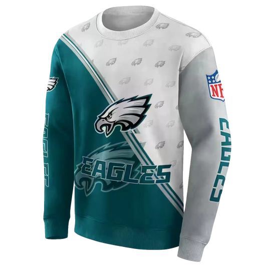 Philadelphia Eagles Diagonal Stripe Green White Aop Sweatshirt - Moonbestprint