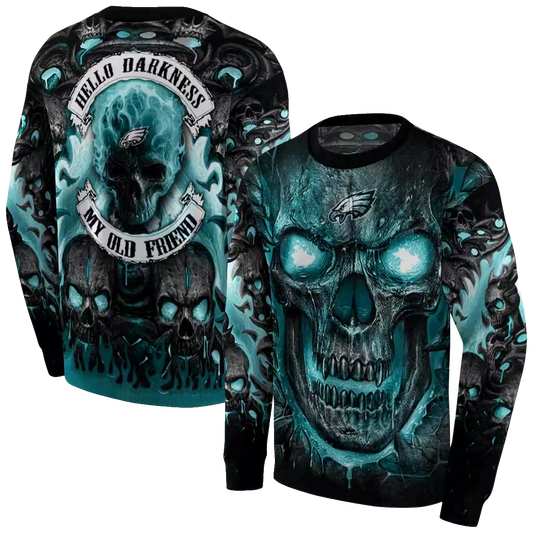 Philadelphia Eagles Demonic Skull Green Black Aop Sweatshirt - Moonbestprint