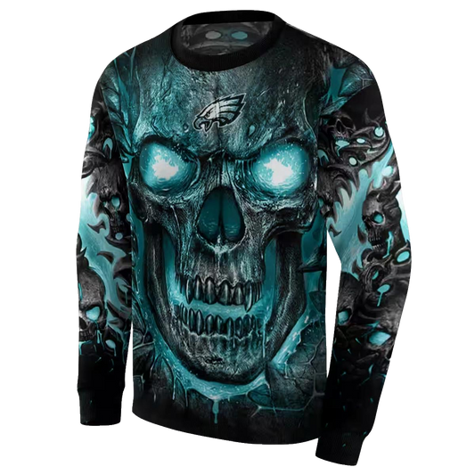 Philadelphia Eagles Demonic Skull Green Black Aop Sweatshirt - Moonbestprint