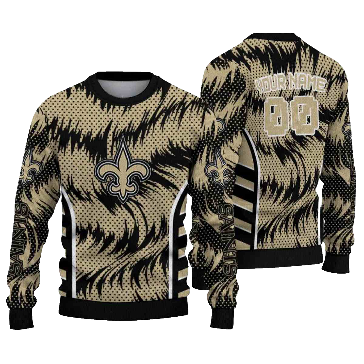 Personalized New Orleans Saints Swirl Flow Gold AOP Sweatshirt - Moonbestprint