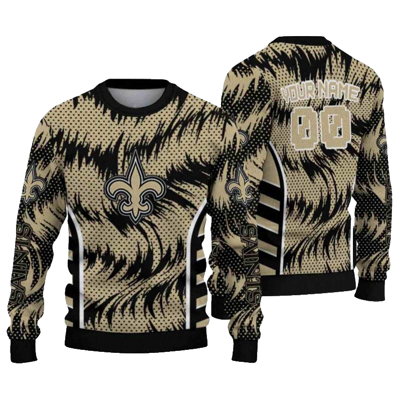 Personalized New Orleans Saints Swirl Flow Gold AOP Sweatshirt - Moonbestprint