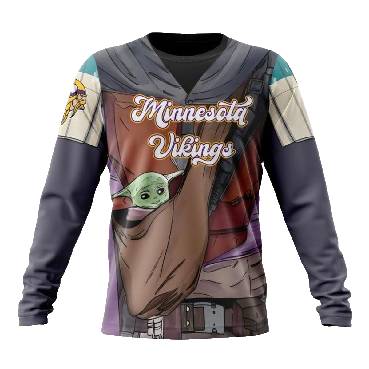 Personalized Minnesota Vikings Mandalorian And Baby Yoda AOP Sweatshirt - Moonbestprint