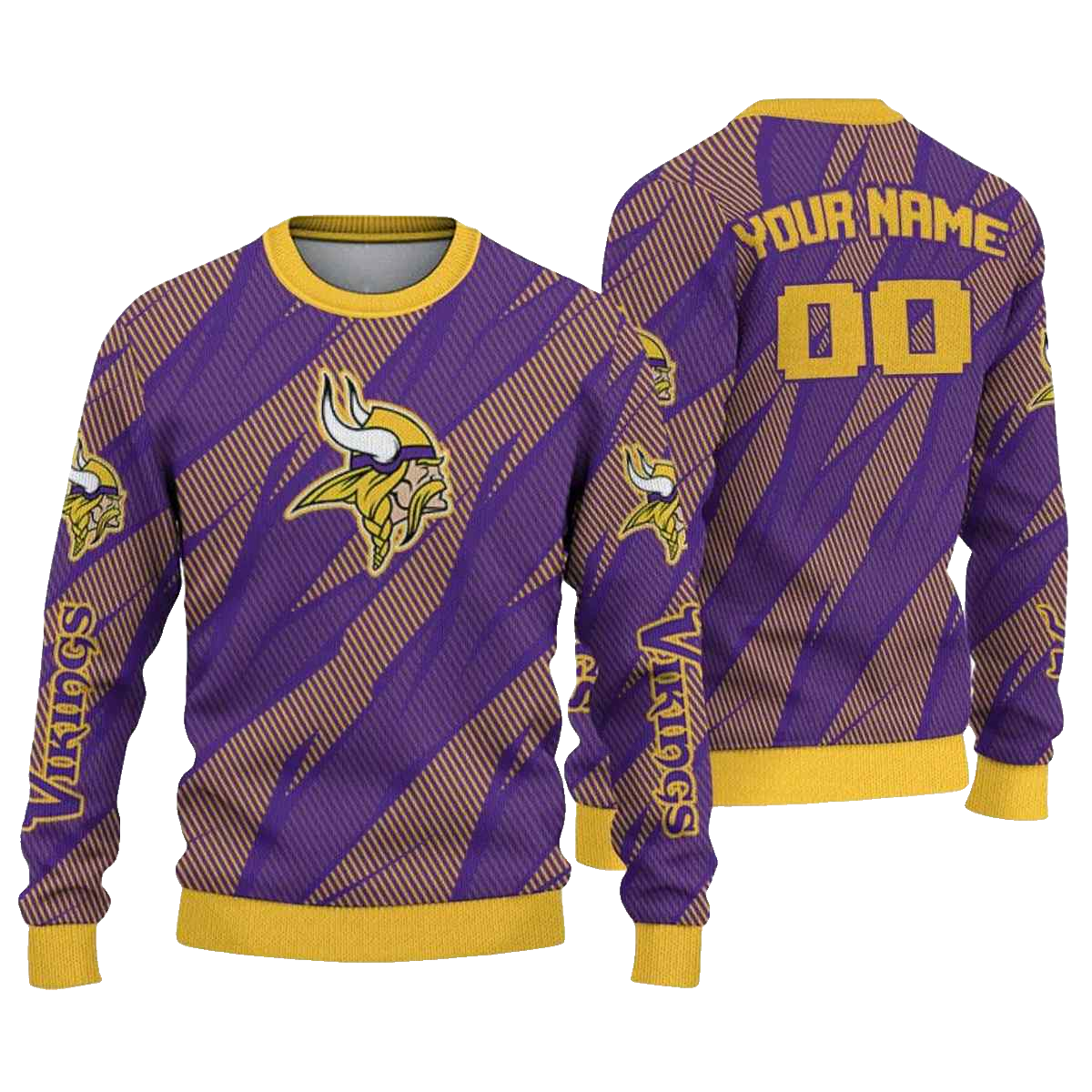 Personalized Minnesota Vikings Logo Stripe Motion Purple AOP Sweatshirt - Moonbestprint