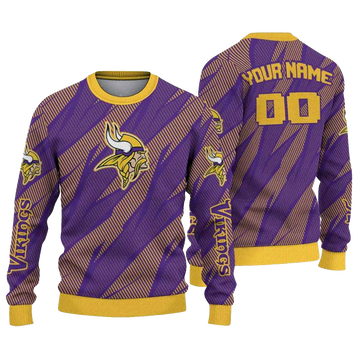 Personalized Minnesota Vikings Logo Stripe Motion Purple AOP Sweatshirt - Moonbestprint