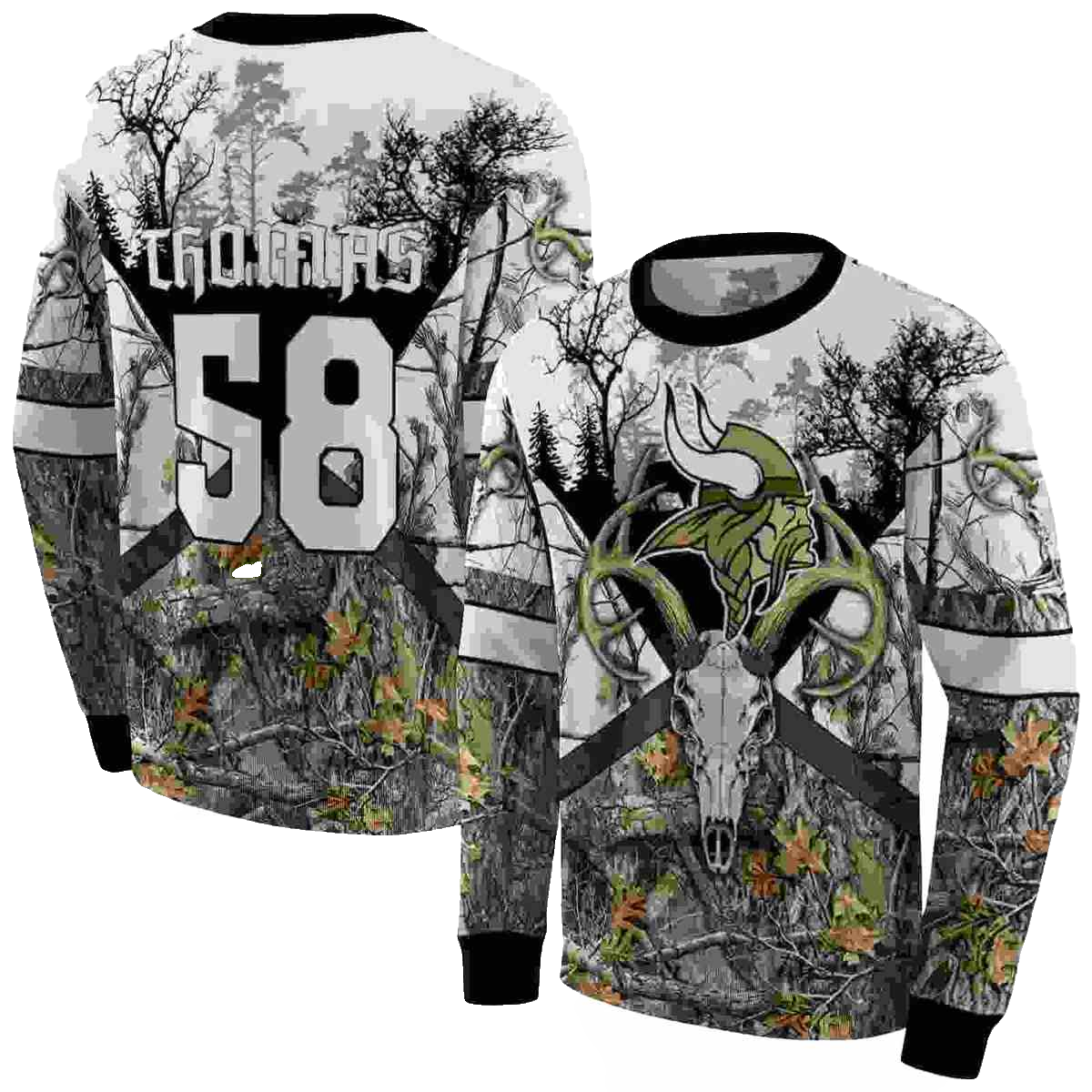 Personalized Minnesota Vikings Logo And Forest Silhouette AOP Sweatshirt - Moonbestprint