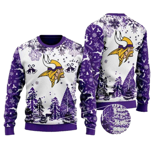 Minnesota Vikings Big Logo Ugly Christmas AOP Sweatshirt - Moonbestprint