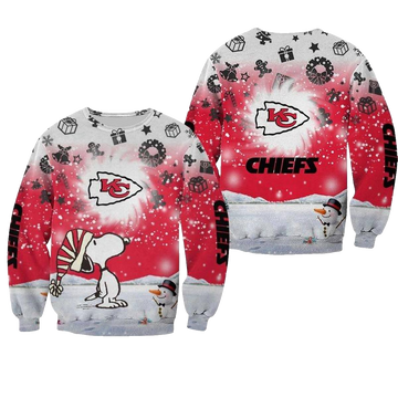 Kansas City Chiefs Xmas Snoopy And Snowman Aop Sweatshirt - Moonbestprint