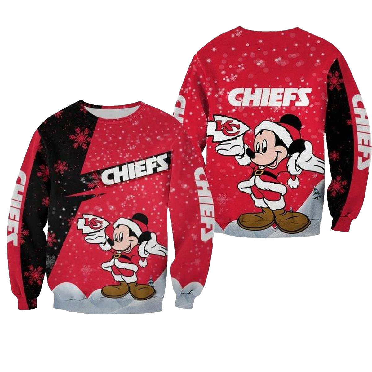 Kansas City Chiefs Xmas Mickey Santa Claus Aop Sweatshirt - Moonbestprint