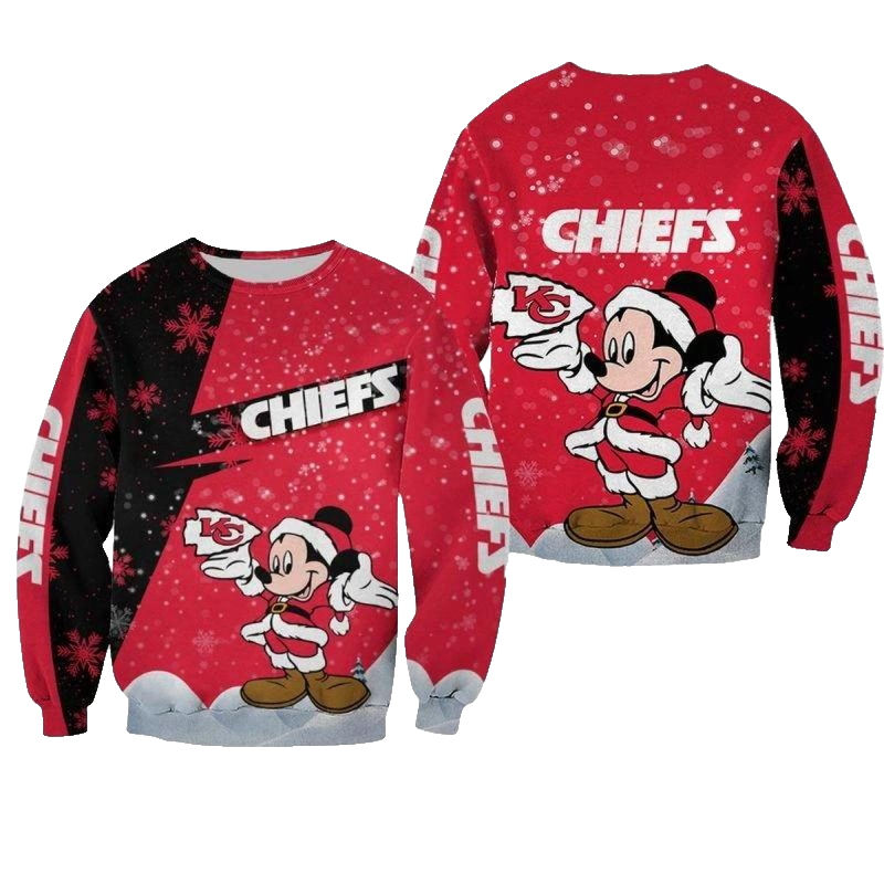 Kansas City Chiefs Xmas Mickey Santa Claus Aop Sweatshirt - Moonbestprint
