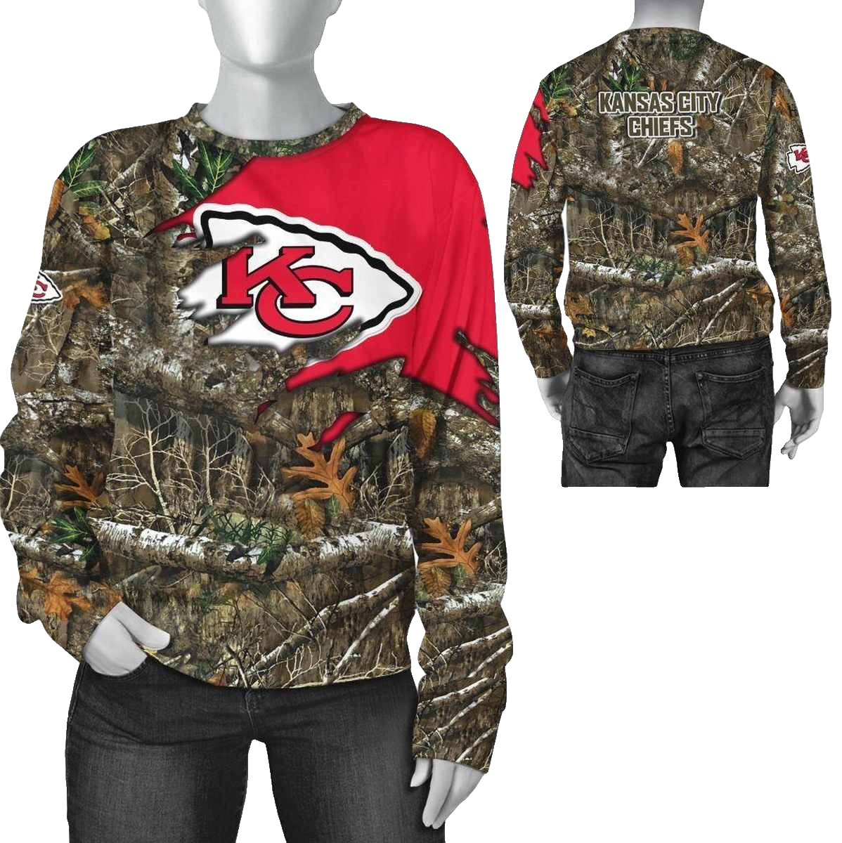 Kansas City Chiefs Woodland Camo Hunting Aop Sweatshirt - Moonbestprint