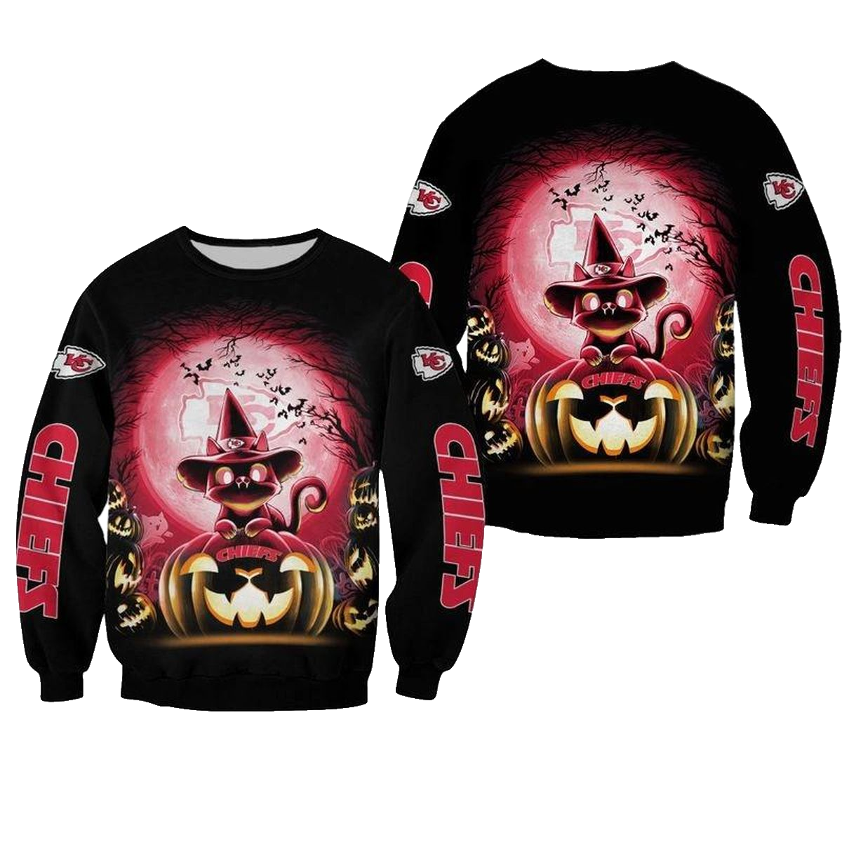 Kansas City Chiefs Witch Cat Halloween Aop Sweatshirt - Moonbestprint