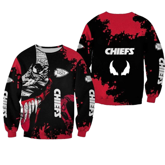 Kansas City Chiefs Venom Black Red Brush Aop Sweatshirt - Moonbestprint