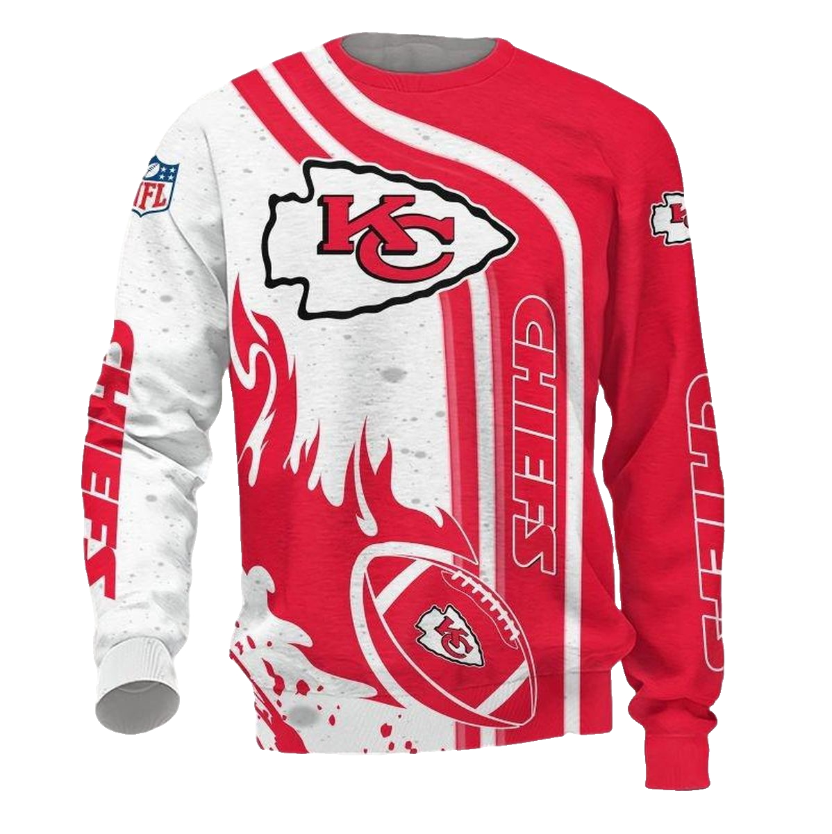 Kansas City Chiefs Flaming Football Aop Sweatshirt - Moonbestprint