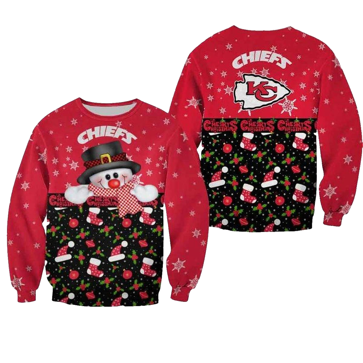 Kansas City Chiefs Christmas Snowman Red And Black Aop Sweatshirt - Moonbestprint
