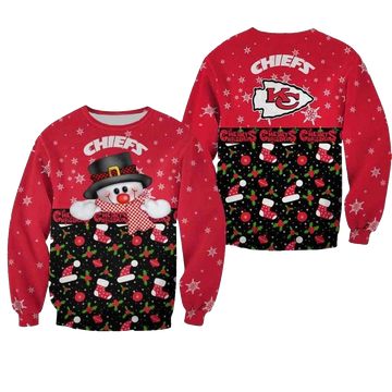 Kansas City Chiefs Christmas Snowman Red And Black Aop Sweatshirt - Moonbestprint