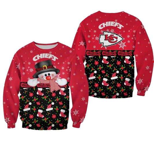 Kansas City Chiefs Christmas Snowman Red And Black Aop Sweatshirt - Moonbestprint