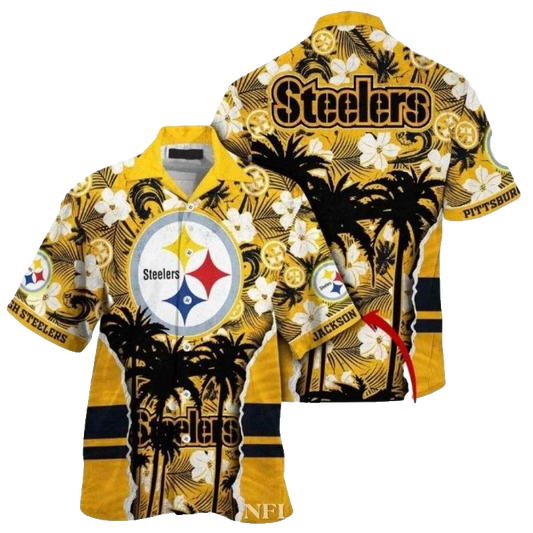 Personalized Pittsburgh Steelers Sunset Palms Coconut Tree Hawaiian Shirt - Moonbestprint